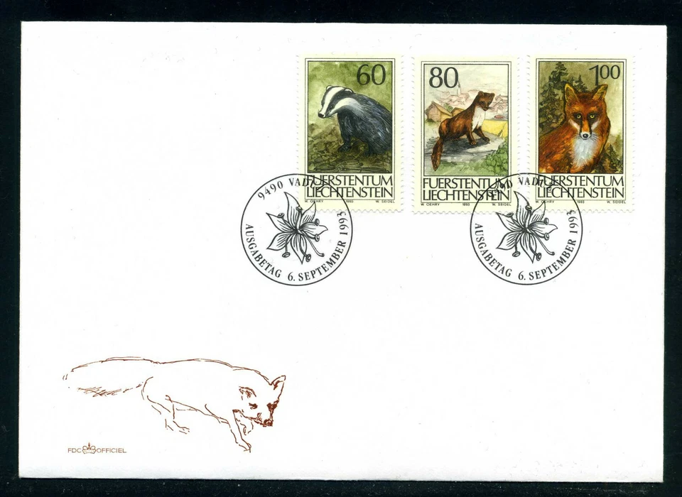Liechtenstein 1993 FDC Hunting, Mi.1066 - 1068 - Image 1 of 1