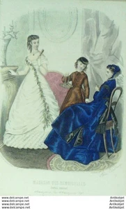 Mode Magasin des demoiselles 1868 #  2 Gravure originale aquarellee - Picture 1 of 1