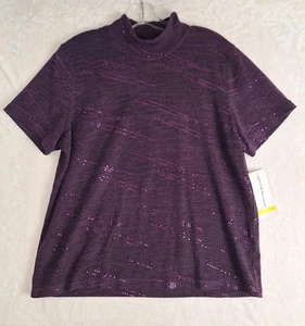 Alfred Dunner Pullover Damen M Lila Stehkragen Kurzarm Pulli Pailletten - Bild 1 von 11