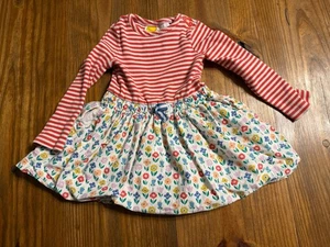 Mini Boden Kleid 2-3 Jahre Langarm weiß rot gestreift Oberteil Blumen Rock Tasche - Bild 1 von 7