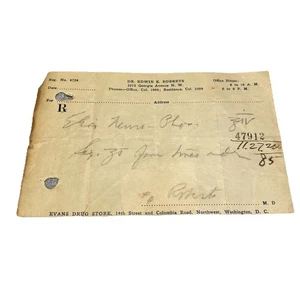 Antike Rx Arzt Rezepte Drogistenformulare Dr. Edwin E. Roberts 1920 Wash DC - Bild 1 von 2