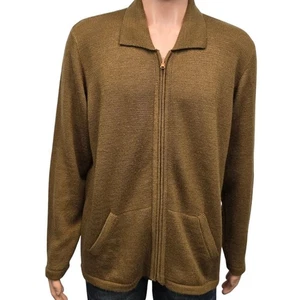 Maglione Alpaca Fina lana di alpaca peruviana full zip collo polo marrone taglia L - Foto 1 di 11