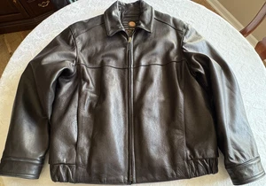 Marc New York Vintage Black Leather Bomber Jacket Gold Quilted Lining SZ: L EUC - Picture 1 of 17