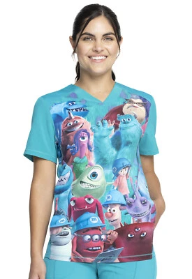 Monsters Inc Cherokee Scrubs Tooniforms Unisex V Neck Top TF714 MCPY - Image 1 of 4