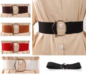 Women's Belt Stretch Elastic Wide Ladies Dress Waistband Ring Metal Buckle UK - Picture 1 of 8