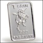New .999 Fine Silver Fractional Art Bullion 1 gram Unicorn Bar