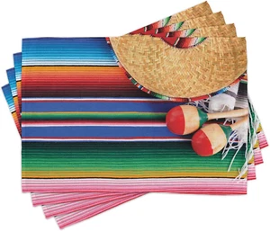 Mexican Place Mats Set of 4, Latin American Culture Theme Sombrero Straw Hat Mar - Picture 1 of 12