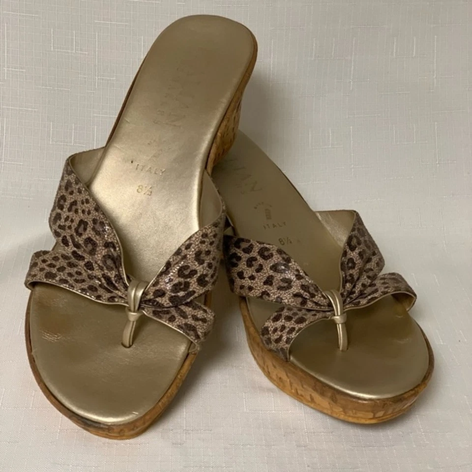 Sandalias italianas con estampado de animales para mujer 8,5 corcho cuña plataforma Italia zapato de diseñador Foto 1 de 4