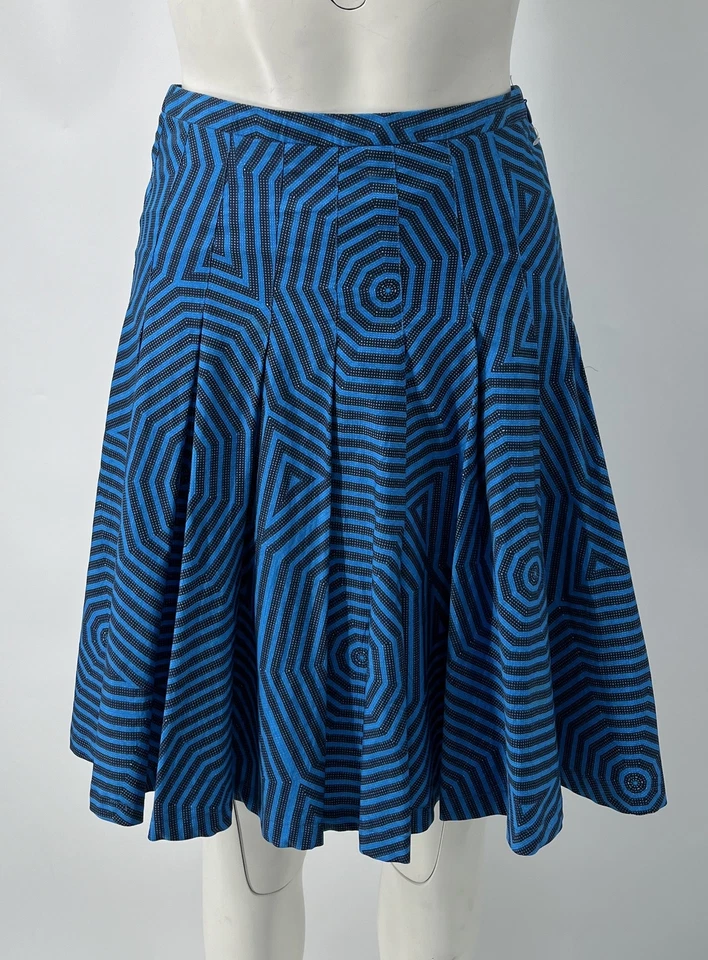 Akris Punto ALTERED Tonal Blue Abstract Print Pleated A-Line Skirt sz 2 - Image 1 of 4