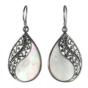 Orecchini donna madreperla conchiglia pendenti vero argento 925 gioiello SER331 - Foto 1 di 1