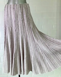 SIZE 8 PER UNA PINK GREY CREAM STRIPE LINEN BLEND FLARE MIDI SKIRT SPRING SUMMER - Picture 1 of 9