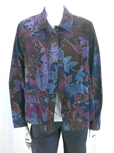 Coldwater Creek Gr. 16 blau weinrot lila Baumwollmischung LS Druckknopfleiste Stretch-Jacke - Bild 1 von 12