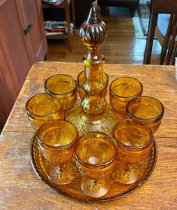 Tiara Indiana Glass Amber Sandwich Hand Made 11 Piece Wine Decanter Set - Picture 1 of 7