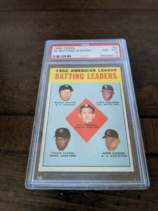 1963 Topps #2 1962 AL Batting Leaders Mickey Mantle PSA 8 NM-MT Near Mint/Mint - Picture 1 of 9