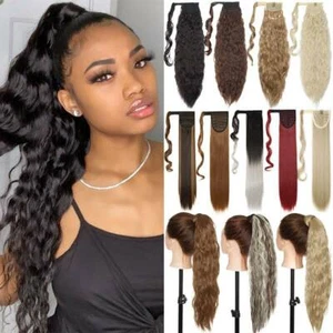 Dickes Haar umwickeln Maiswelle Pferdeschwanz Clip in Pferdeschwanz Extensions Haarteil - Bild 1 von 73