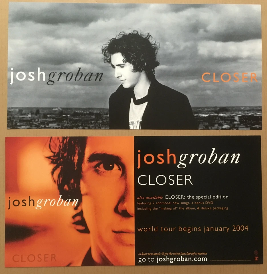 JOSH GROBAN Rare 2003 DOUBLE SIDED PROMO TOUR POSTER FLAT for closer CD 24x12 - Image 1 of 1