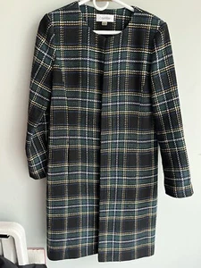 Calvin Klein Jacke Damen 10 offen lang Staubtuch schwarz grün blau kariert + Taschen - Bild 1 von 5