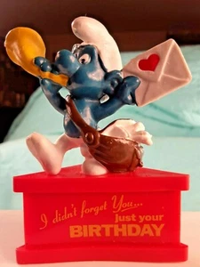 Vintage SMURF A GRAM "I Didn't Forget You Just Your Birthday"  Smurf Trophy Toy - Picture 1 of 12
