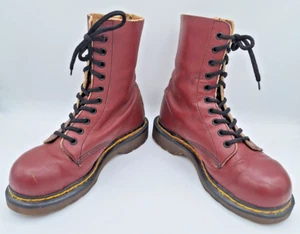 Vintage 1980s/1990s Dr Martens Red 10-hole Steel Toe Boots - England - US Sz 5.5 - Picture 1 of 24