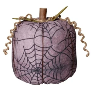 Primitiver Halloween KÜRBIS - lila SPINNENNETZ Stoff - Echtholz Stiel 4x6" - Bild 1 von 1