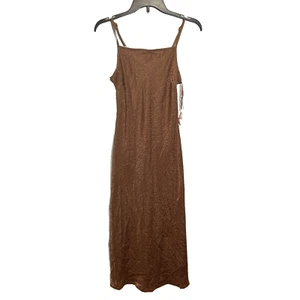 Jessica Simpson Maxi Schlupf Kleid XS Kupfer Braun Leopardenmuster Eckiger Ausschnitt - Bild 1 von 6