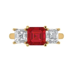 4 tcw Square Emerald Cut Engagement Ring 14K Yellow Gold Ruby Promise Ring - Picture 1 of 11