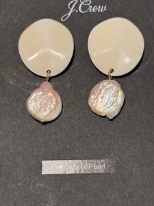J Crew Freshwater pearl disc drop earring NWT - Picture 1 of 3
