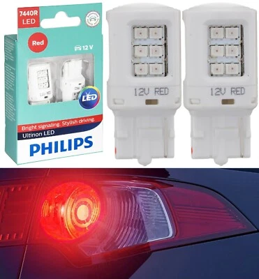 Philips Ultinon LED Light 7440 Red Two Bulbs Stop Brake Tail Upgrade Replace EO - Image 1 of 4
