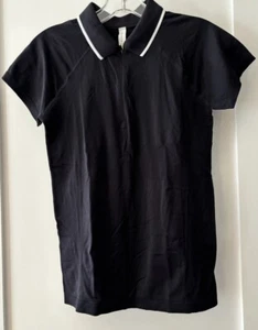 Athleta Momentum Polo T-Shirt schwarz nahtloser Reißverschluss Gr. Small Golf Tennis neu ohne Etikett MSP 65 - Bild 1 von 4
