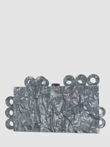 Cult Gaia Women's Silver Harlow Acrylic Purse Handbag Box Clutch Hand Bag - Picture 1 of 6