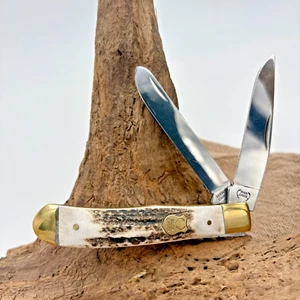 BUCK CREEK BC 254 DS 2 Blade Trapper German Stainless Stag Handles NIB (179A) - Picture 1 of 5