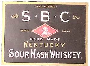 Pre-Prohibición SBC Hecho a Mano Kentucy Sour Mash Whisky Dorado Etiqueta de Borde en Relieve - Imagen 1 de 3