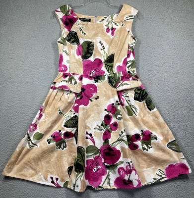 Vestido Jones New York Para Mujer 10 Rosa Beige Floral Sin Mangas Hasta la Rodilla Elástico Foto 1 de 4