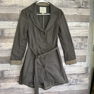 Free People Trench Olive 绿色棉腰带夹克外套女式 4 码 — 第 1/4 张图片