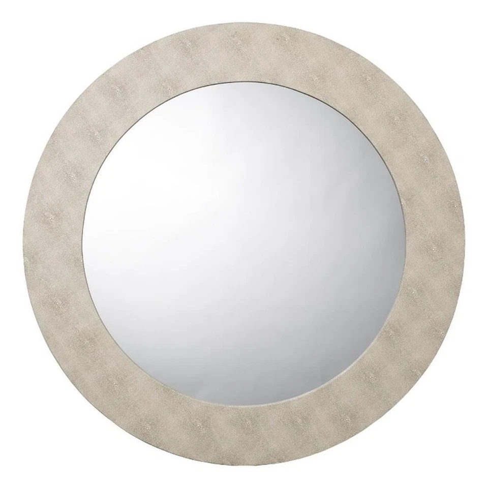 Espelho redondo de transição Maklaine couro sintético e vidro em marfim - Imagem 1 de 4