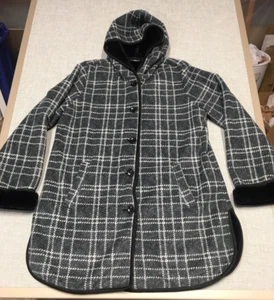 Ike Behar Women's Plush Lined Charcoal Gray Grid Button Jacket Coat Size XL - Picture 1 of 8
