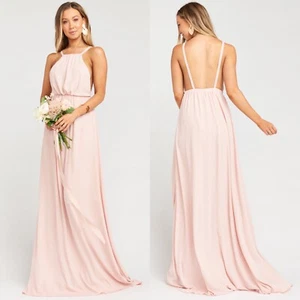 NEW SHOW ME YOUR MUMU Dusty Blush Crisp CHIFFON Amanda BRIDESMAID Maxi DRESS S - Picture 1 of 11
