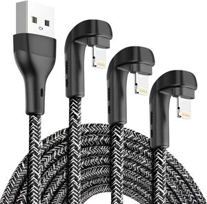 3Pack 90 Degree Iphone Charger 6Ft, Apple Mfi Certified 6 Feet Lightning Cord Lo - Picture 1 of 12