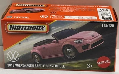 MATCHBOX BOX POWER GRABS MBX 2019 VOLKSWAGEN BEETLE CONVERTIBLE PINK 118/125 - Image 1 of 2