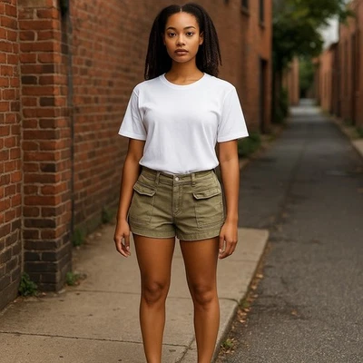 Pantalones cortos cargo Old Navy para mujer talla mediana elásticos verdes con solapa-bolsillos delanteros Foto 1 de 4