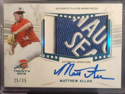 2019 Leaf Trinity Baseball Matthew Allan Sapphire Patch Auto #/35 - Image 1 of 2