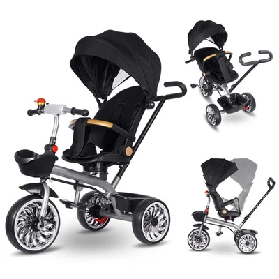 Dreirad Kinderdreirad Kinder Buggy Lenkstange Fahrrad Baby Kinderwagen Schwarz - Bild 1 von 4