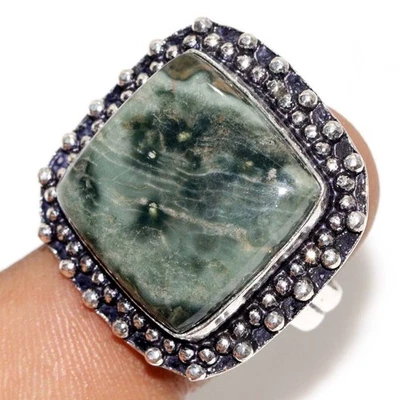 Ocean Jasper 925 Silver Plated Gemstone Ring US 8 Gifts For Women JW - Image 1 of 3