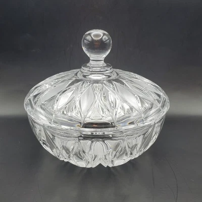 Gorham Clear Lead Crystal Candy Dish with Lid Althea Leaf Pattern West Germany - Image 1 of 4