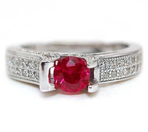 2 Karat behandelter Rubin & weißer Topas 925 Sterlingsilber Ring Schmuck Größe 6 mm3-4 - Bild 1 von 4