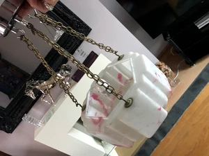 ANTIQUE ART DECO PENDANT GLASS PINK MARBLE EFFECT CEILING LAMP FLYCATCHER NICE - Picture 1 of 13
