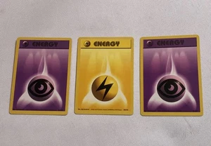 3 Pokémon Game Cards 1999 Base Original Pokemon Purple 101 Yellow 100 Energy - Picture 1 of 11