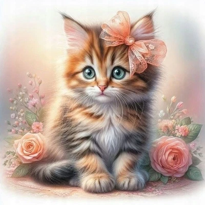 NORIMPEX Malen nach Zahlen Kleine Katze mit Band mit Rosen 40 x 50 mit Rahmen Kreativ