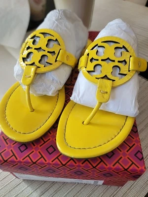 Hermosa Sandalia Tory Burch Miller Talla 7.5 Amarillo Limón Cuero Chanclas Mujer Foto 1 de 4