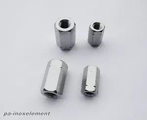 Langmuttern DIN 6334 Edelstahl VA Gewindemuffe Sechskantmuttern M5 M6 M8 M10 M12 - Bild 1 von 1